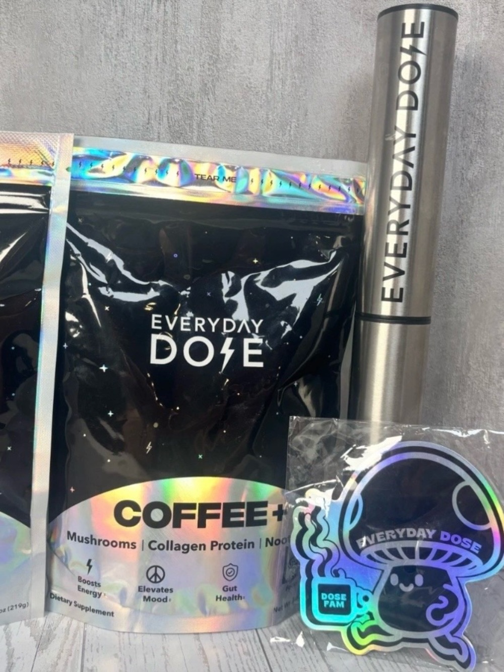 Lot of 5 Everyday Dose Items: 2 Mushroom Coffees, 1 Frother, 1 Tumbler, 1 Magnet - Picture 5 of 10